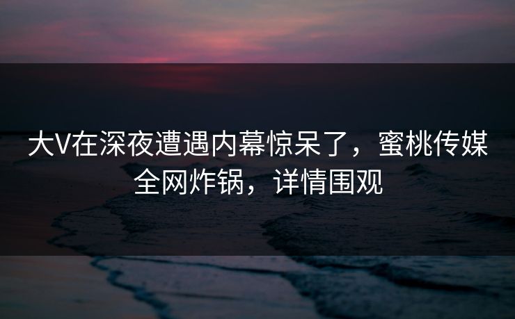 大V在深夜遭遇内幕惊呆了，蜜桃传媒全网炸锅，详情围观